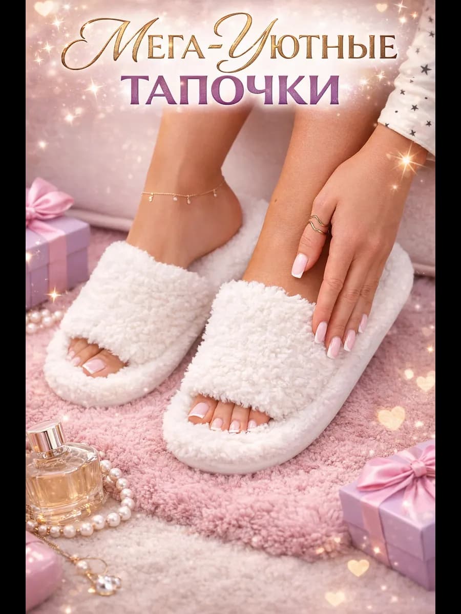 Домашние тапочки пушистые из экомеха