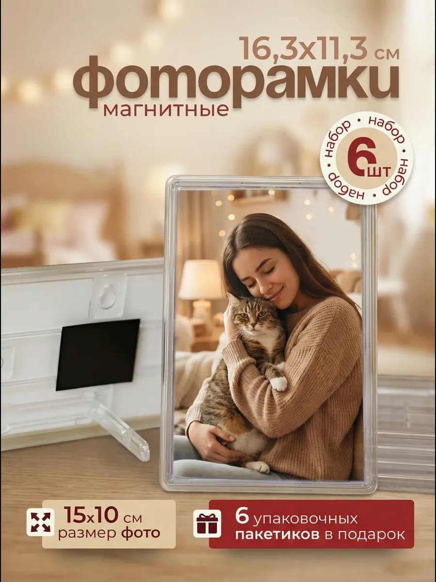 Фоторамка магнитная 10х15 см. 6 шт. набор