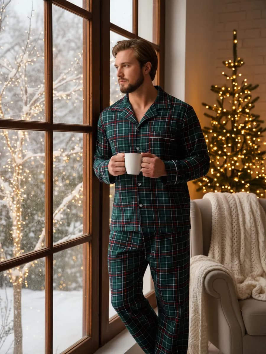 Пижама мужская со штанами новогодняя в клетку