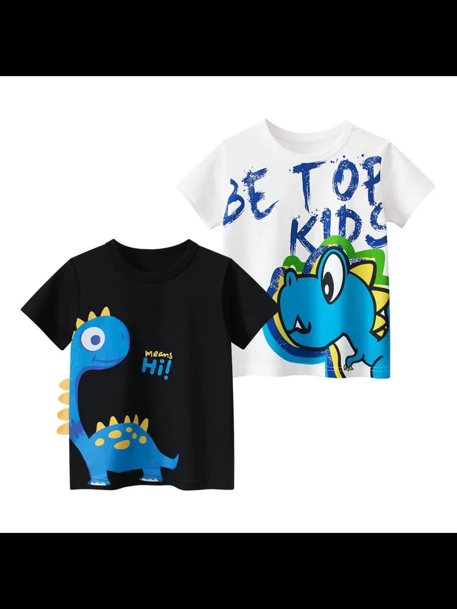 Набор футболок с принтом динозавр, 2 шт, чёрная и белая