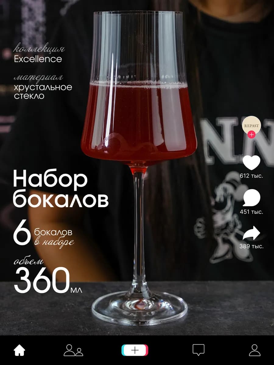 Набор бокалов для вина EXCELLENCE Optic 360 мл (6 шт)