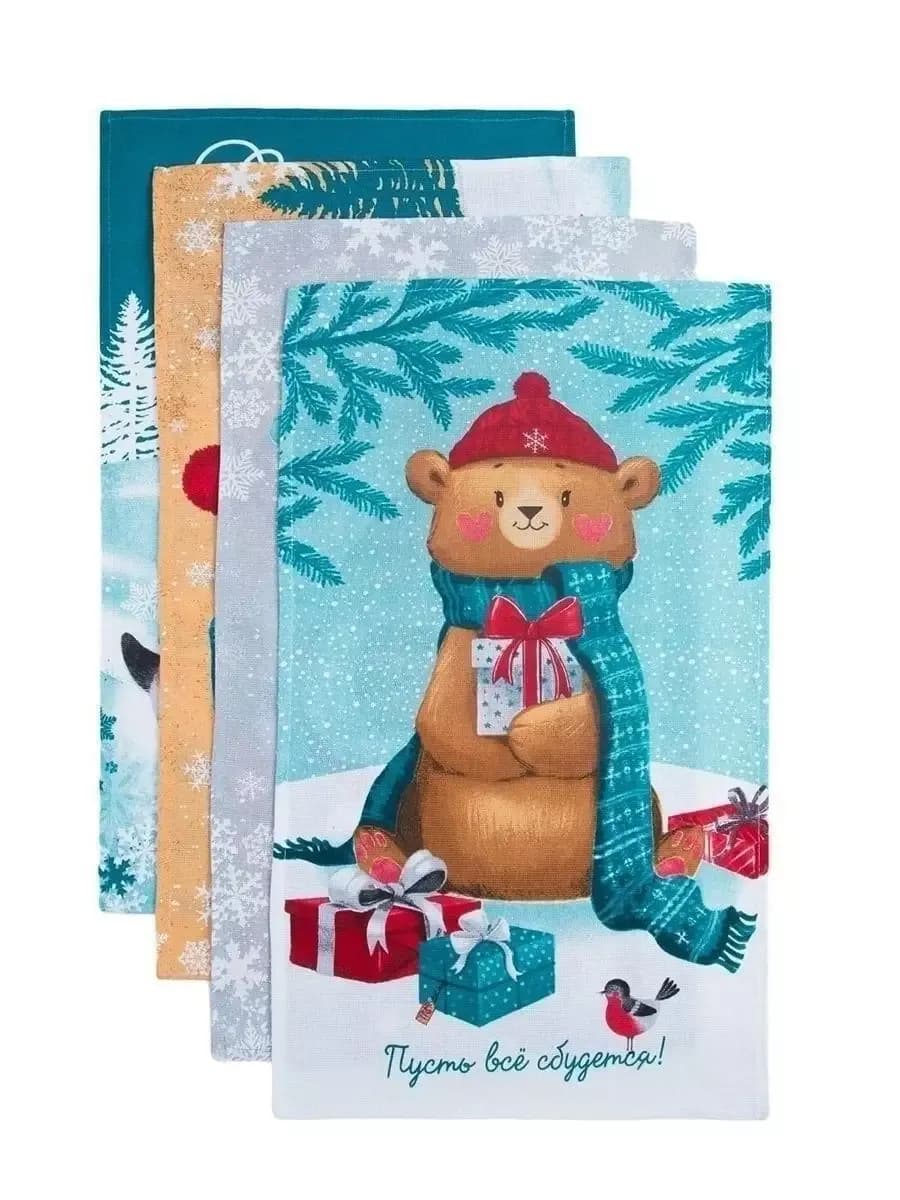 Новогодний набор кухонных полотенец 4 шт - фото 1