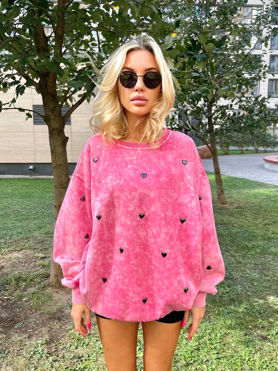 Свитшот удлиненный варенка оверсайз с сердечками