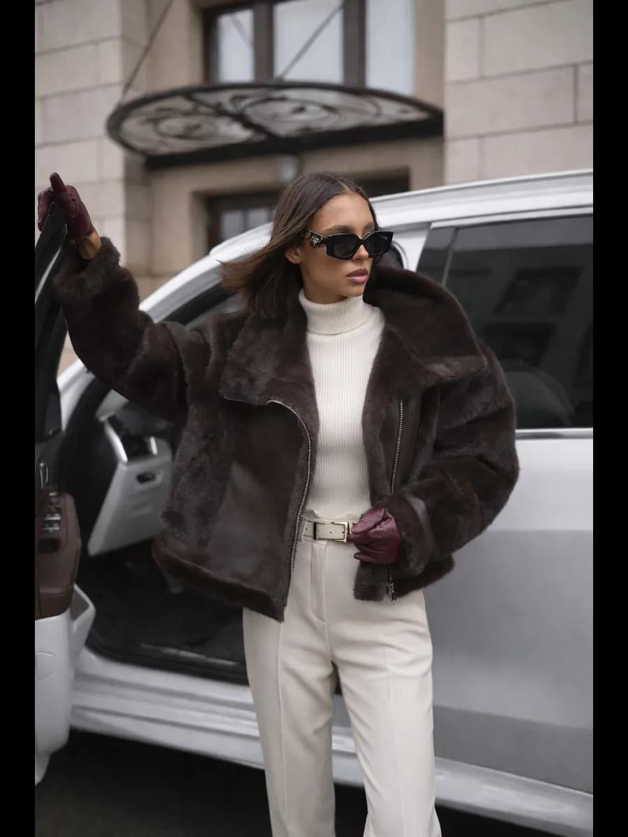 Дубленка меховая полушубок зимняя оверсайз