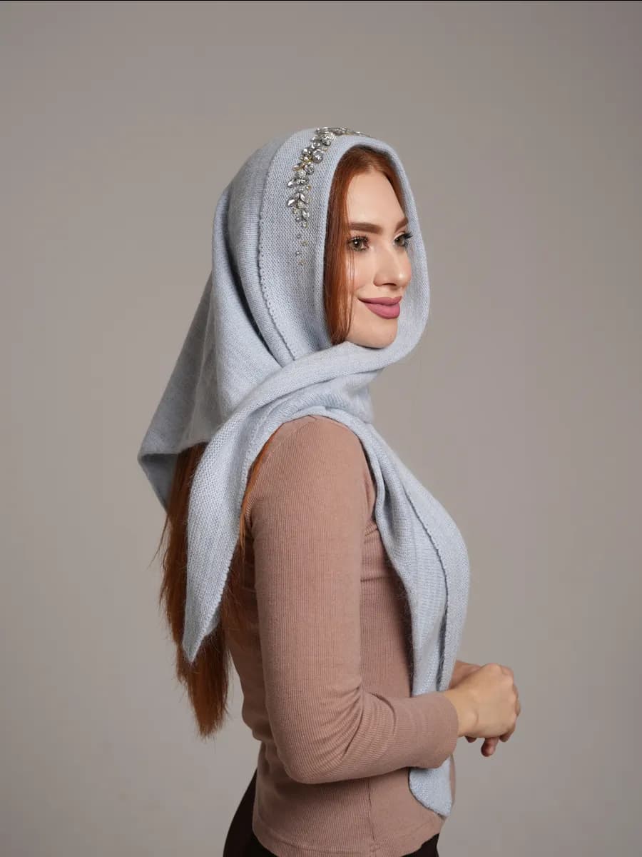 Платок на голову Косынка зимняя вязанная Шарф бактус