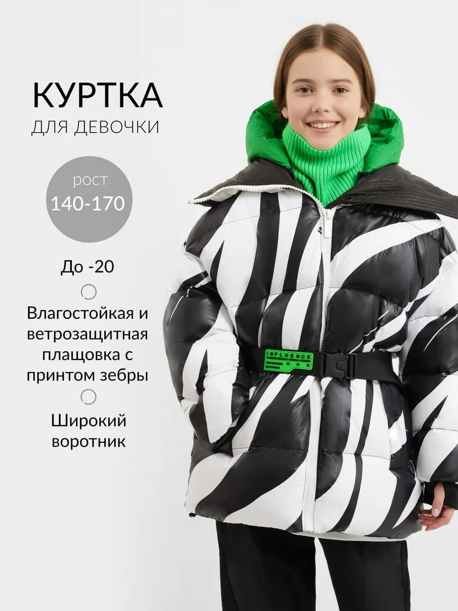 Куртка зимняя на искусственном пуху с принтом для девочки