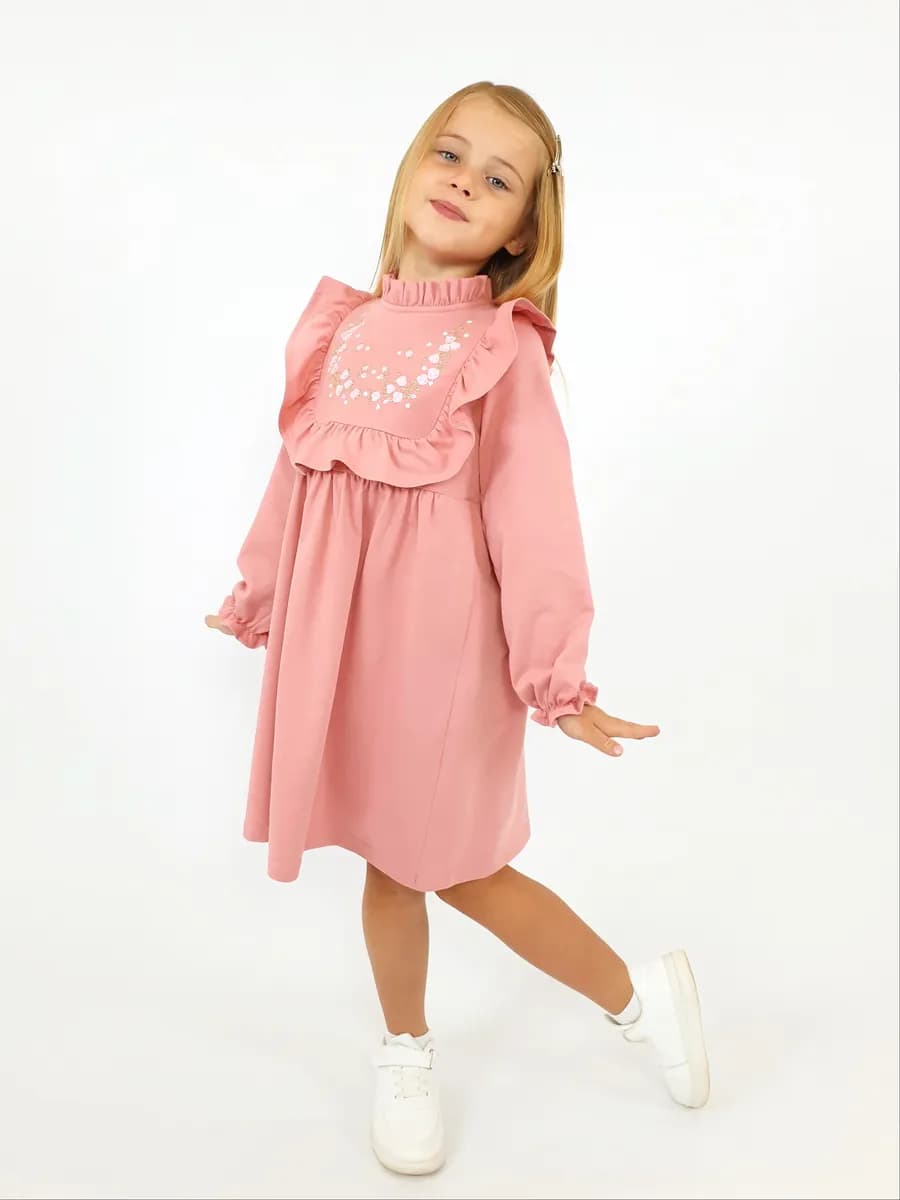 Платье детское с длинным рукавом и вышивкой в садик - фото 1