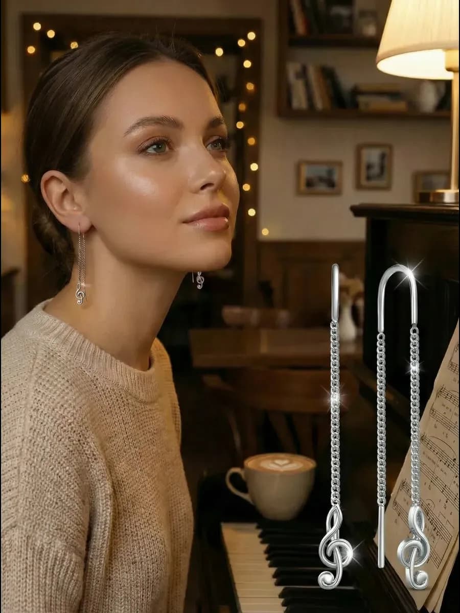 Серьги женские серебро 925 скрипичный ключ
