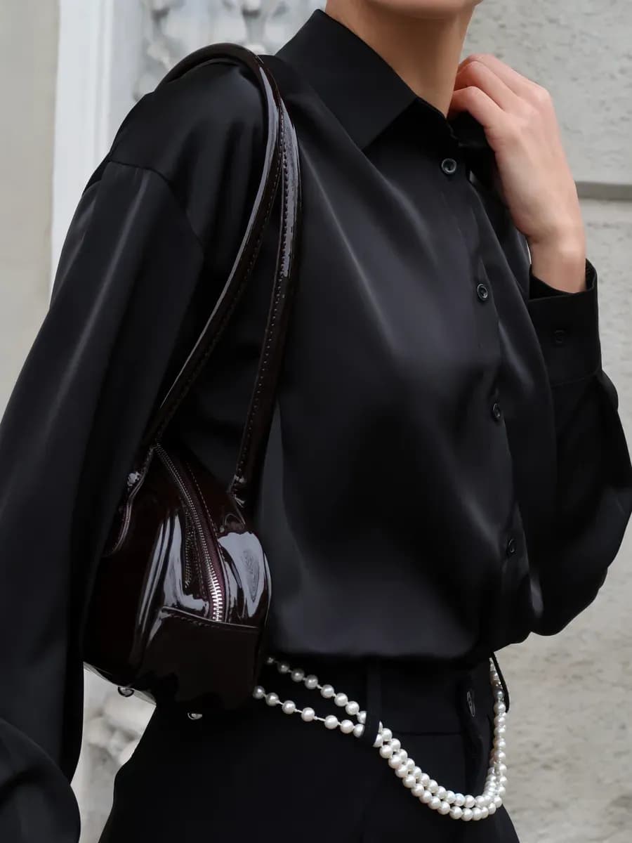 Рубашка шелковая черная