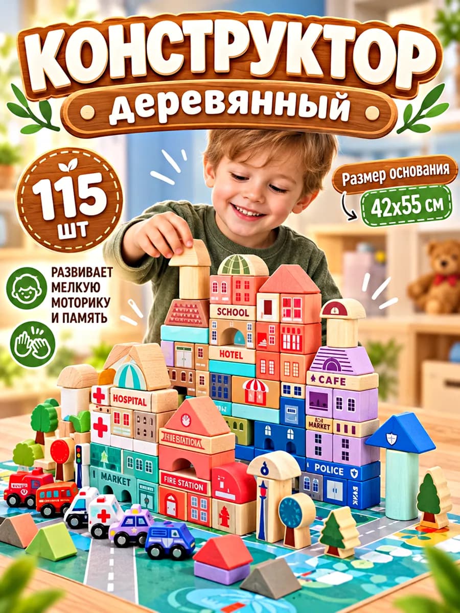 Деревянный конструктор городок для детей
