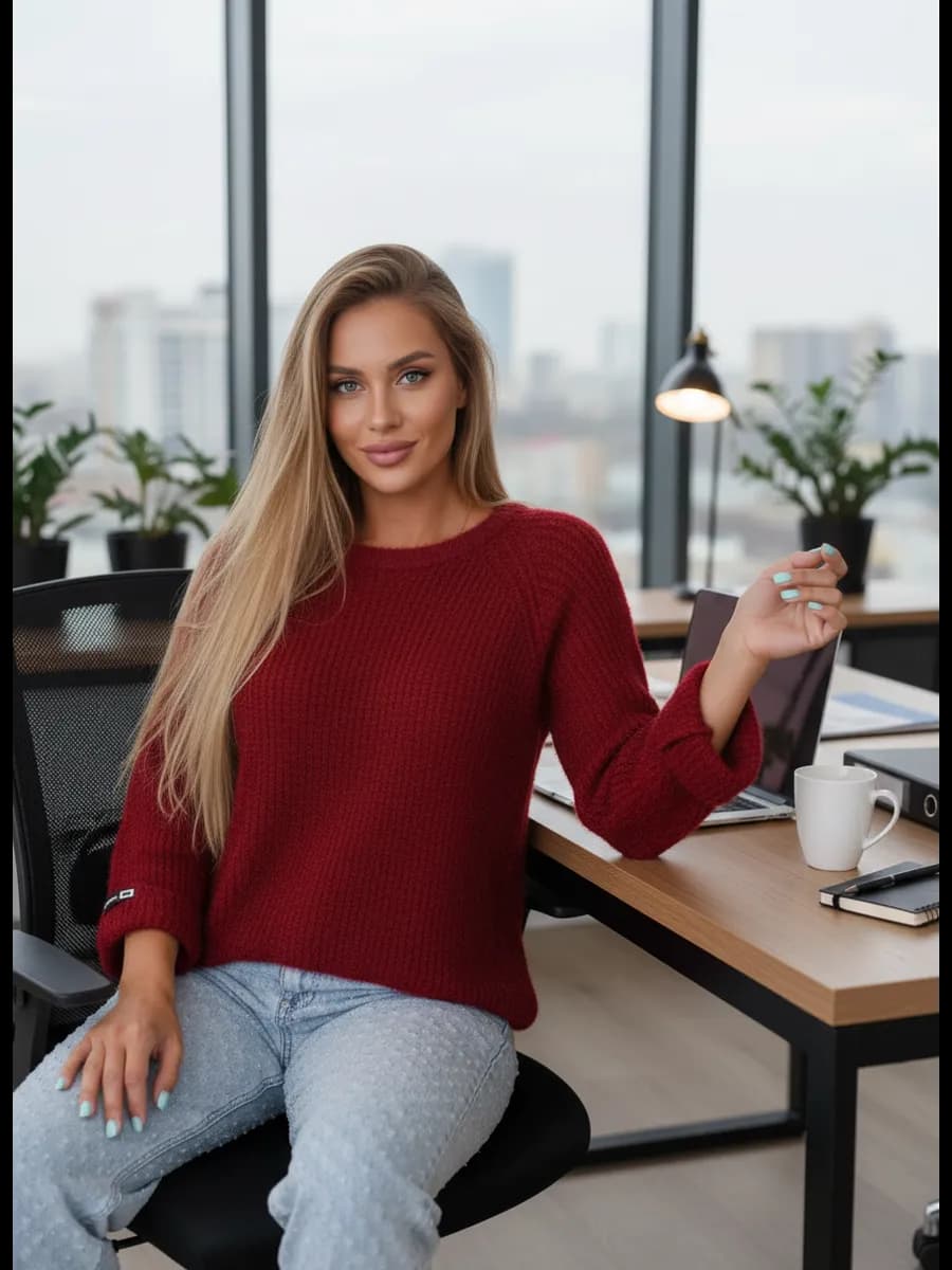 Свитер вязаный оверсайз укороченный рукав 3 4 пушистый