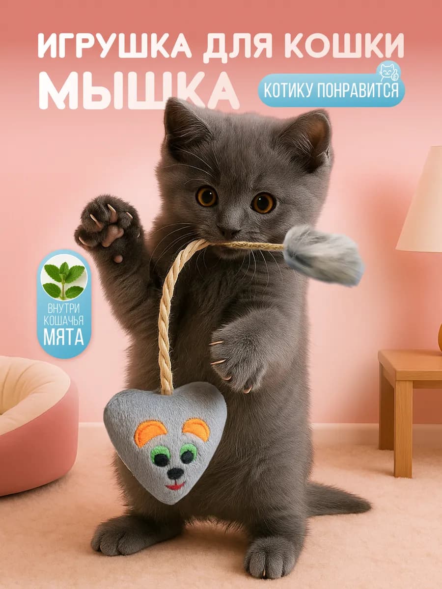 Игрушка для кошек мышка с мятой