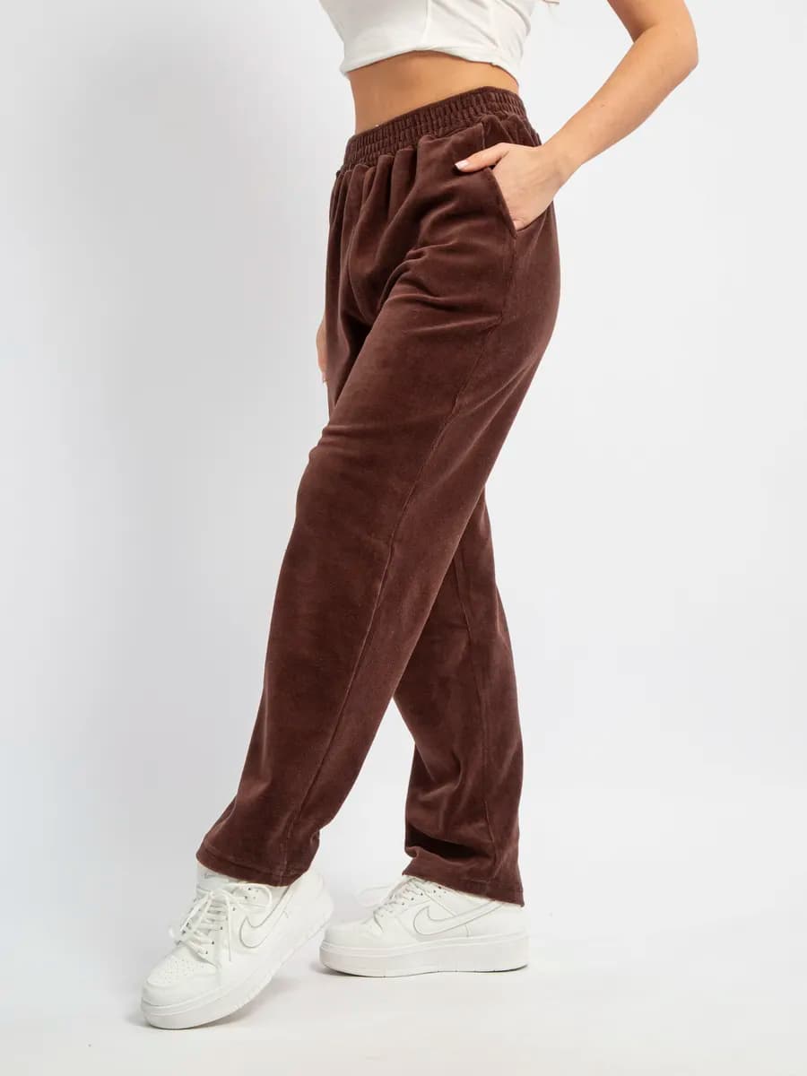 Брюки домашние теплые прямые велюровые на резинке