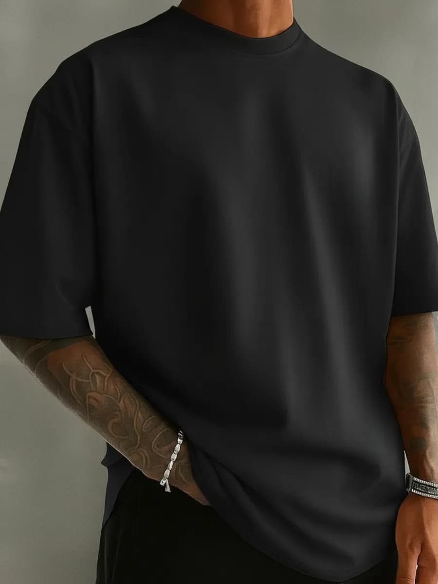Черная футболка оверсайз плотная хлопок широкая