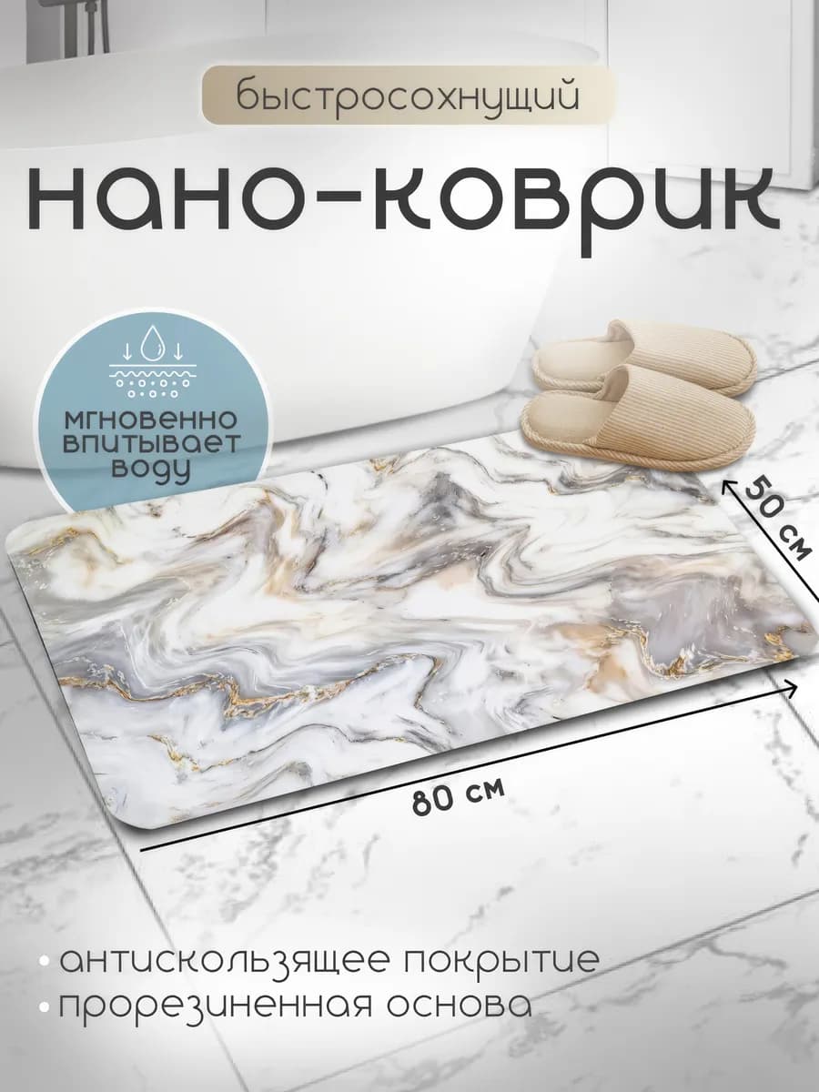 Коврик для ванной и туалета противоскользящий быстросохнущий