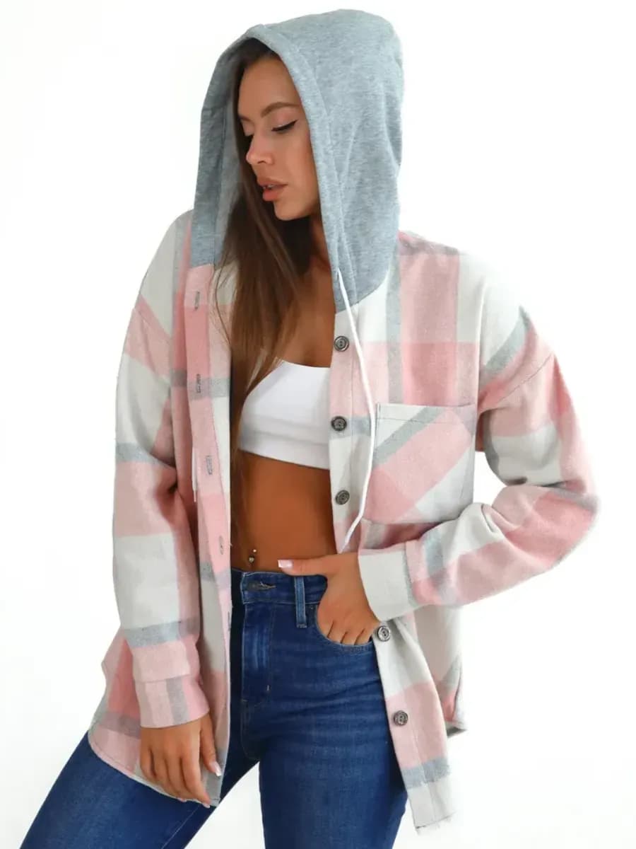 Рубашка в клетку с капюшоном - фото 1