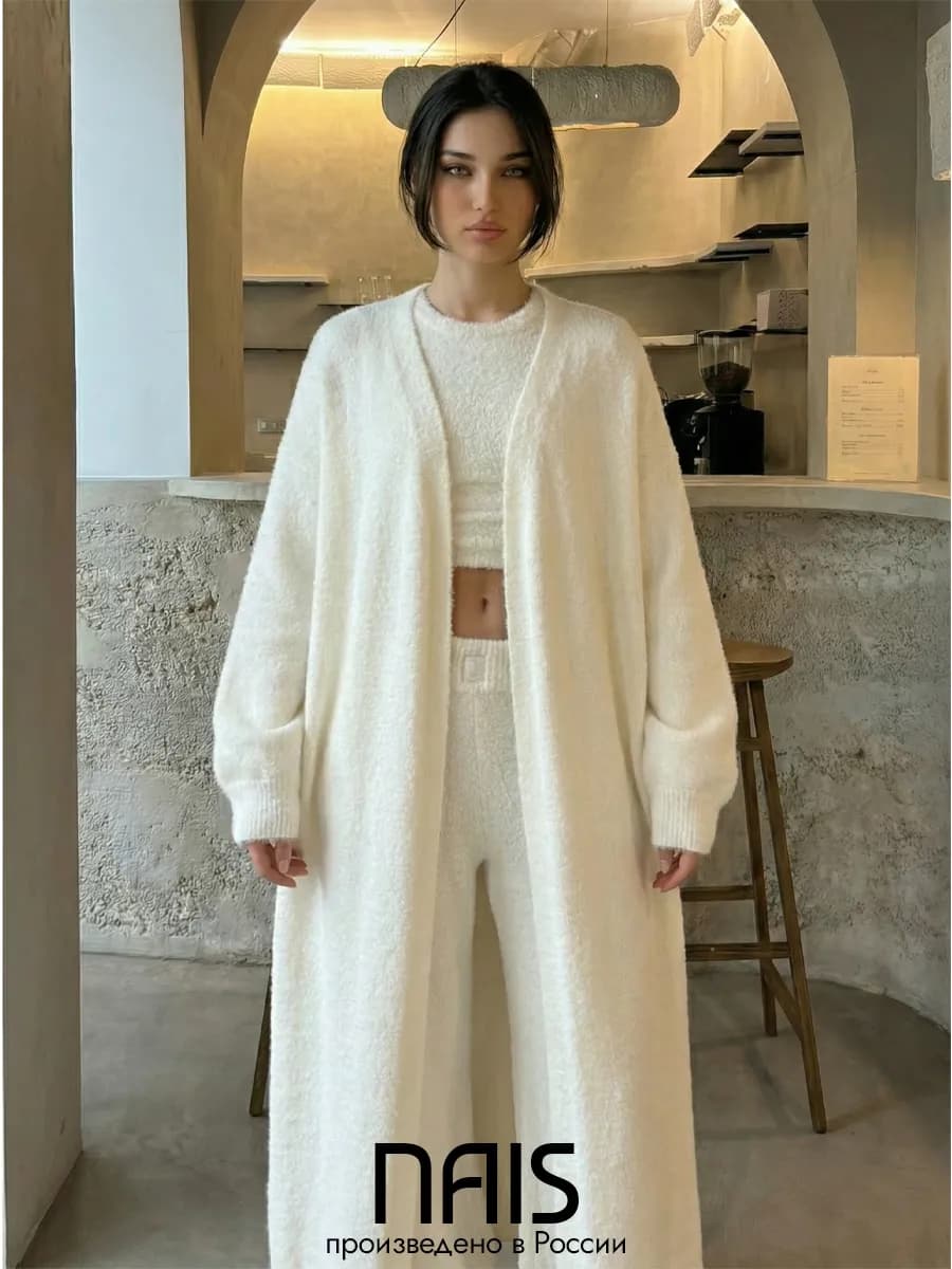 Пушистый кардиган длинный теплый весенний - фото 1