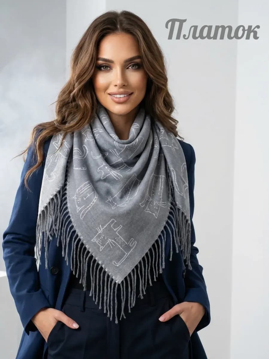 Платок двусторонний шерстяной теплый зимний