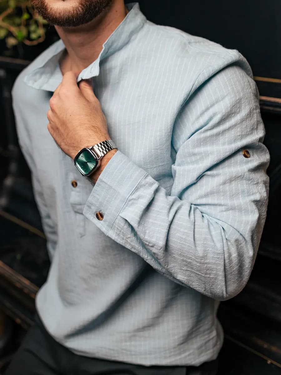 Рубашка с длинным рукавом в полоску - фото 1