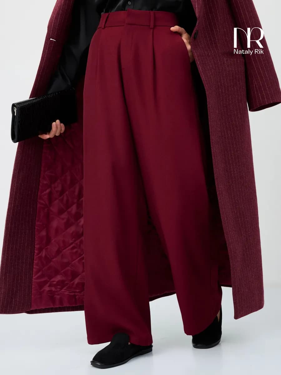 Брюки женские палаццо широкие офисные burgundy