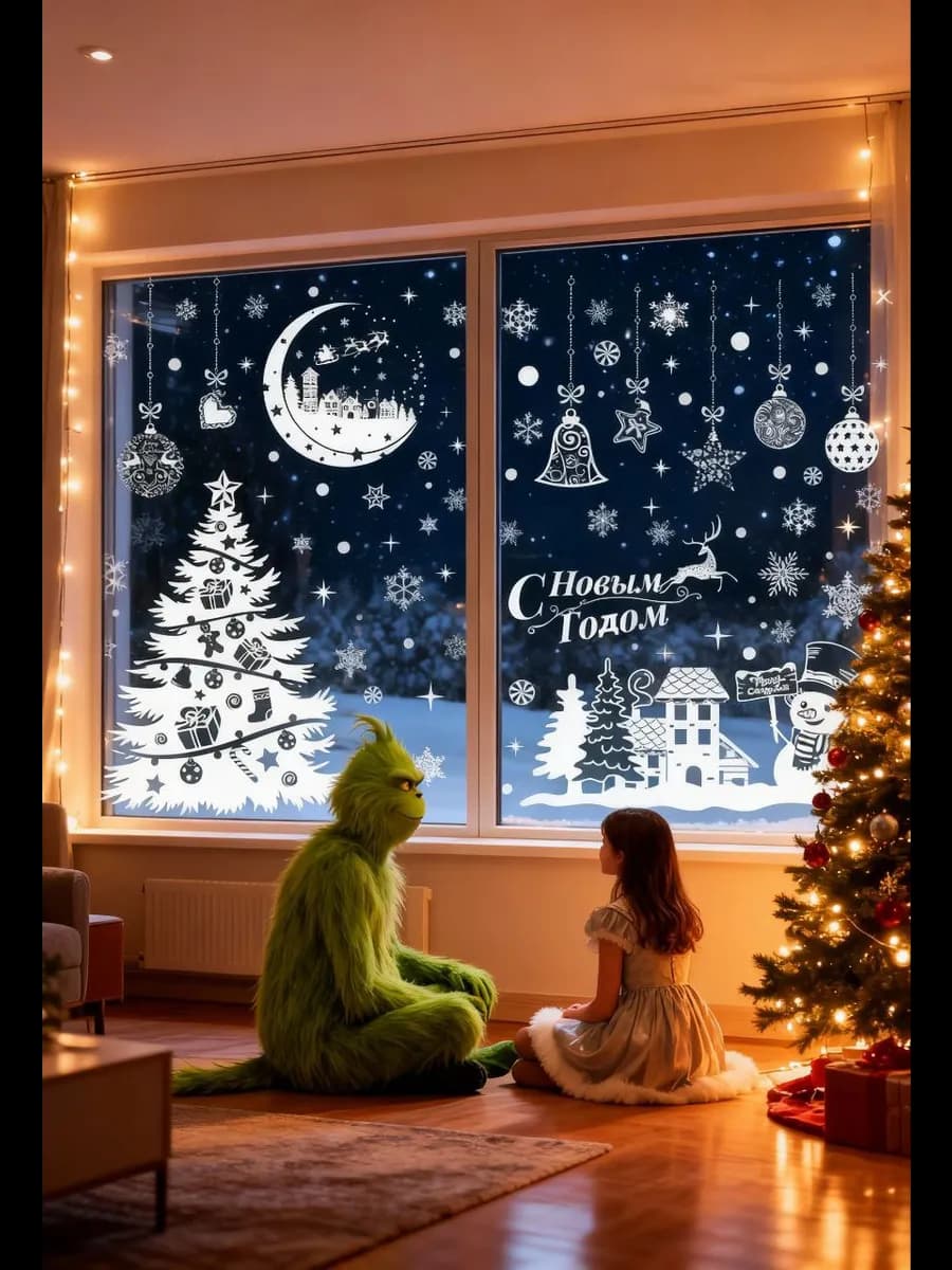 Новогодние наклейки на окна 2026 - Волшебные снежинки