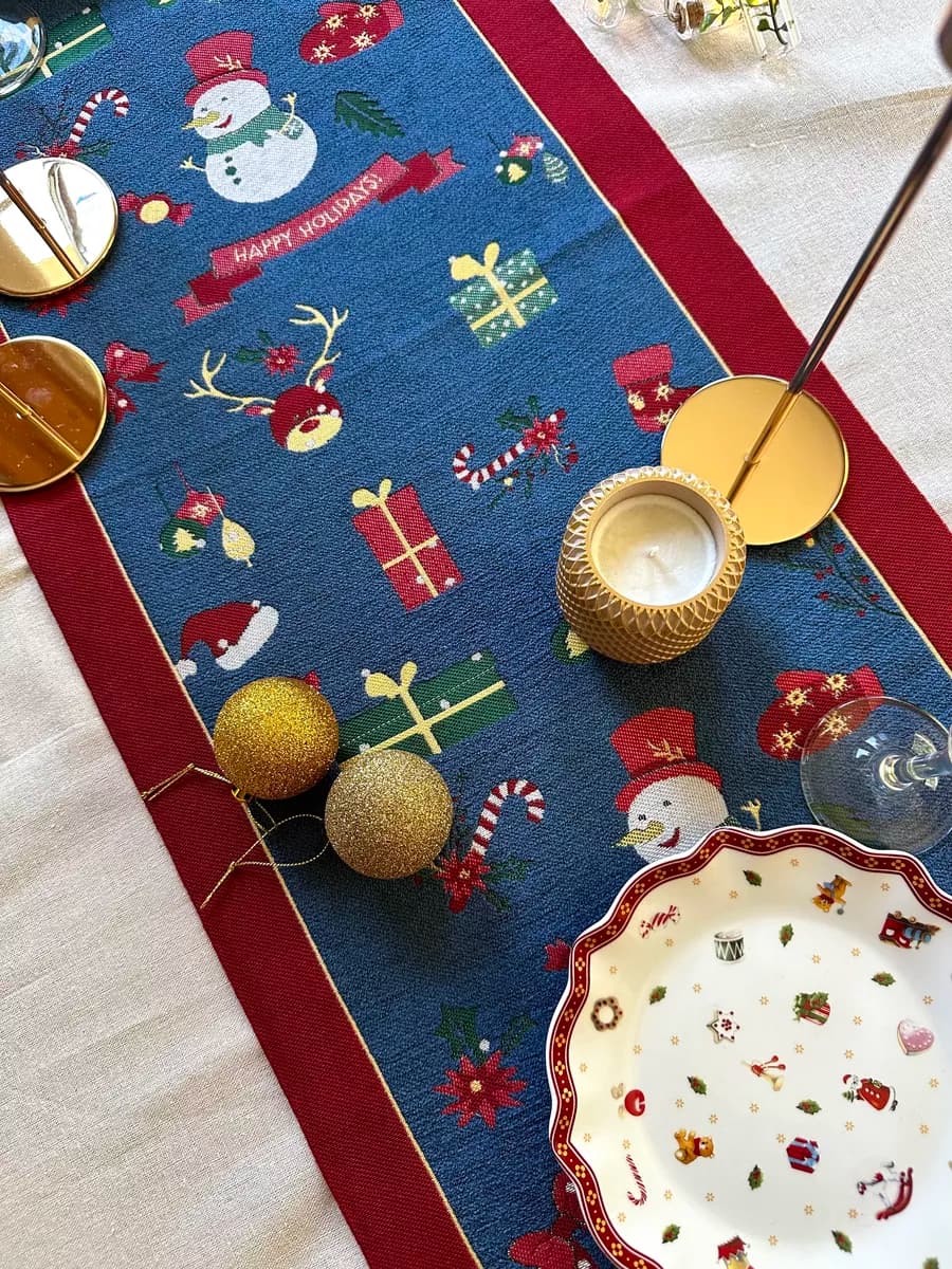 Дорожка на стол новогодняя синяя 35Х160 см
