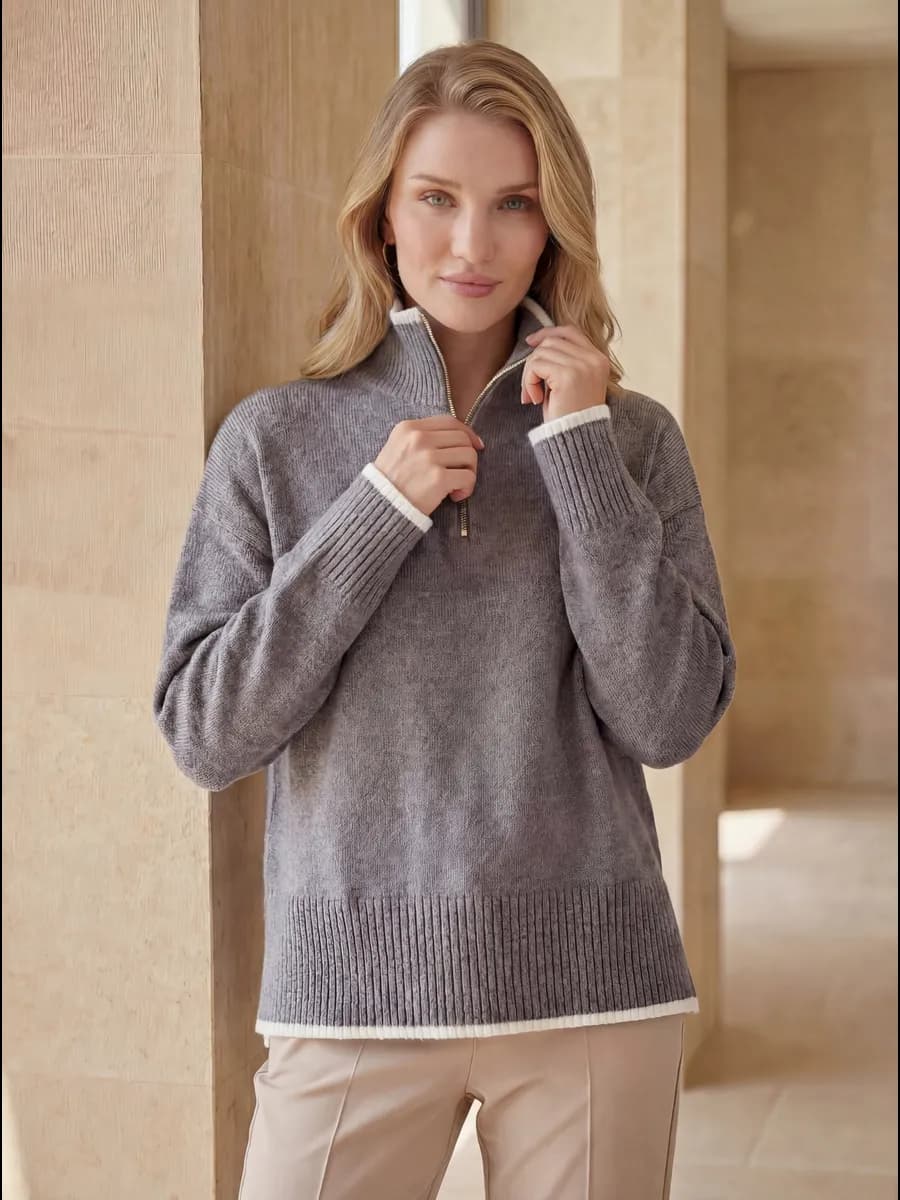 Джемпер оверсайз с воротником на молнии трикотажный