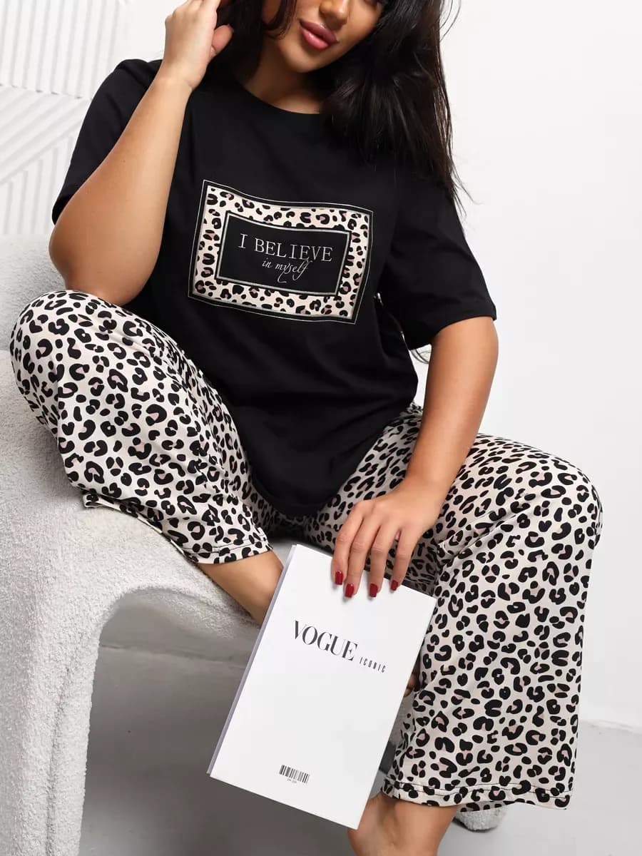 Пижама со штанами домашняя новогодняя больших размеров