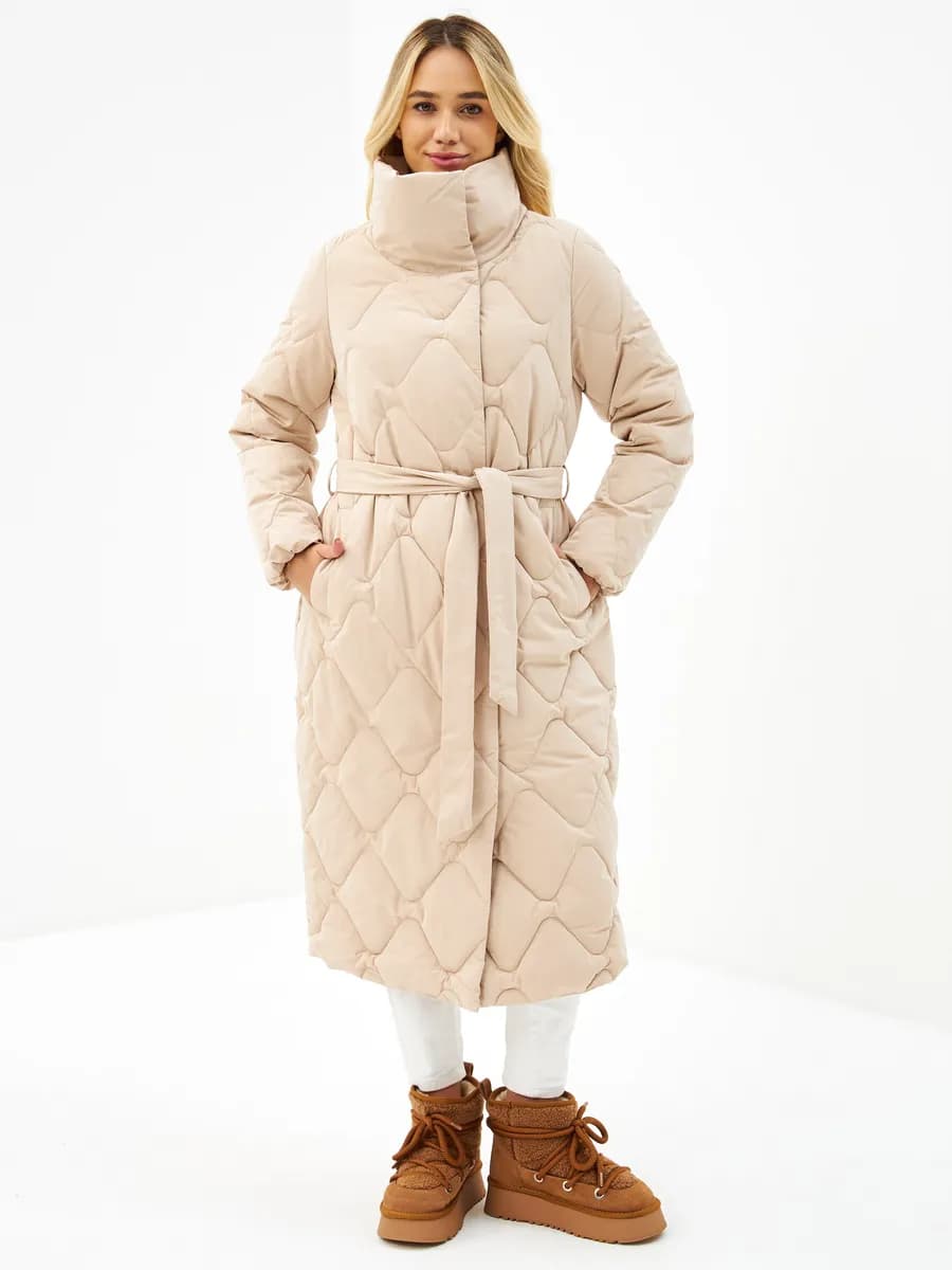 Пальто удлиненное зимнее с поясом оверсайз