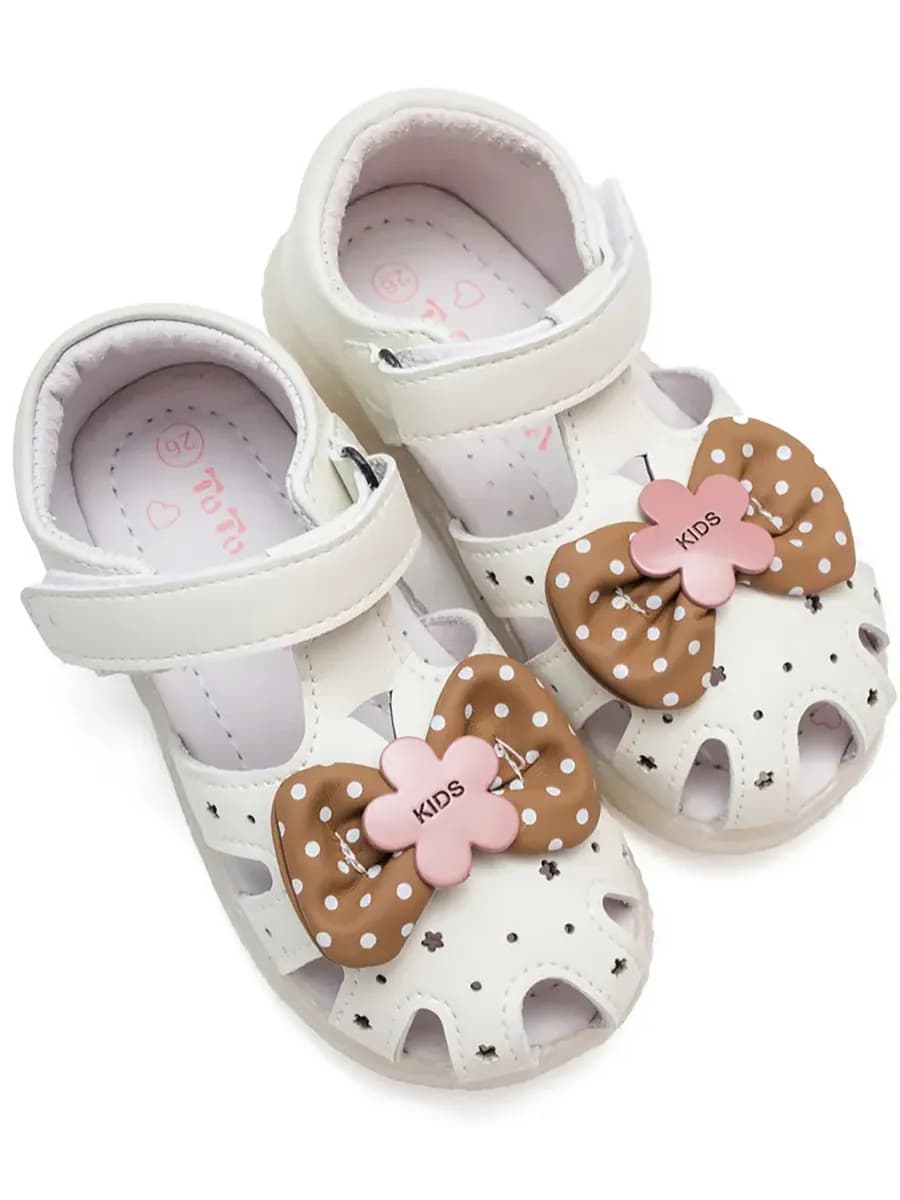 Белые детские сандалии с бантиком и цветочком