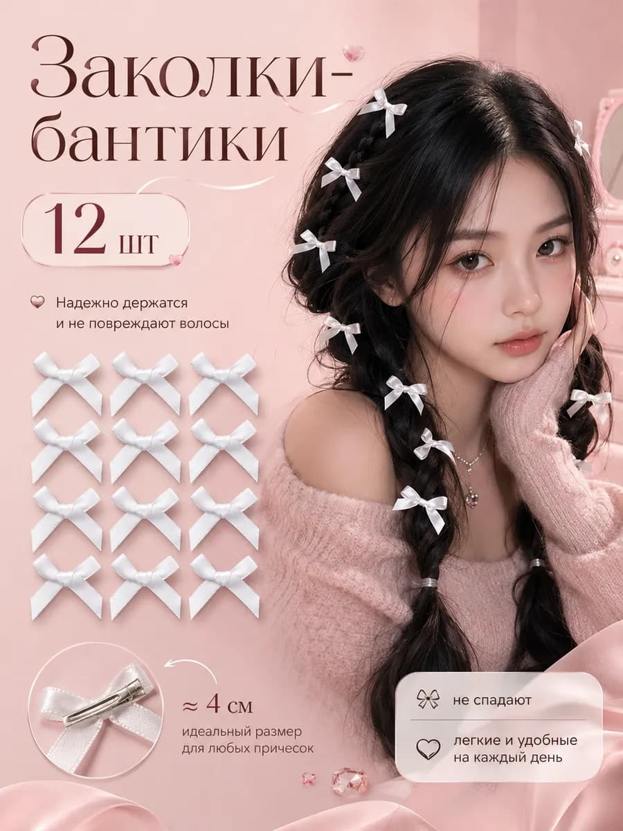 Бантики заколки на зажимах Y2K 12шт
