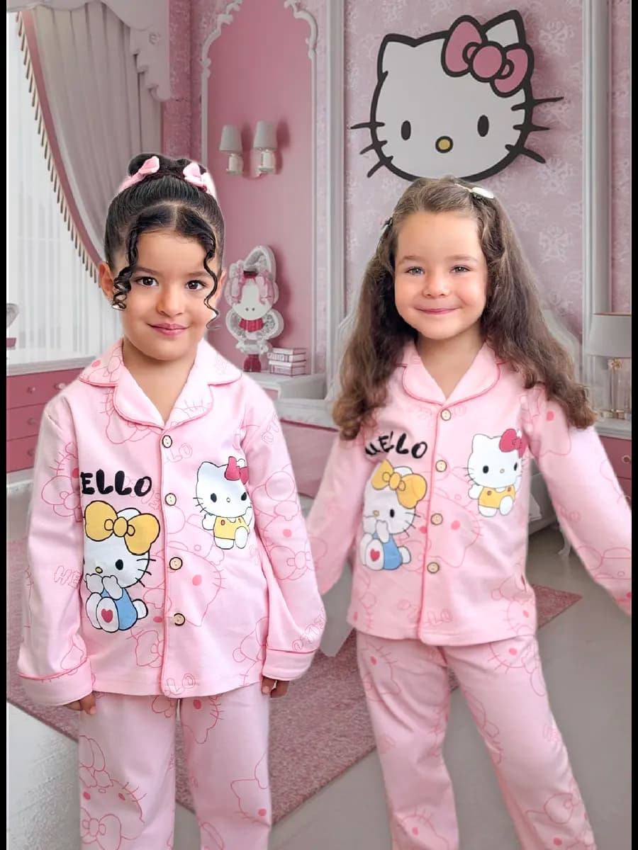 Пижама со штанами и рубашкой hello kitty - фото 1