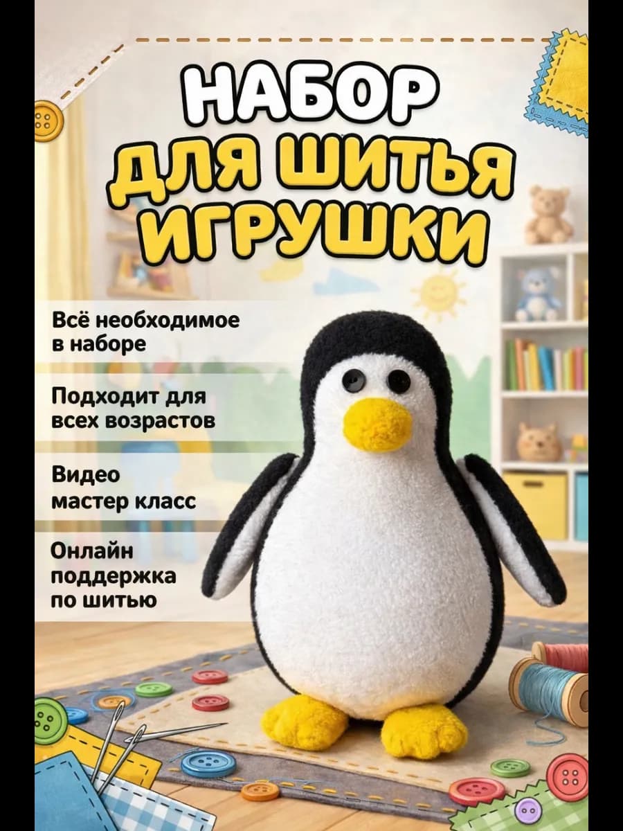 Набор для шитья мягкой игрушки своими руками Сшить Пингвина