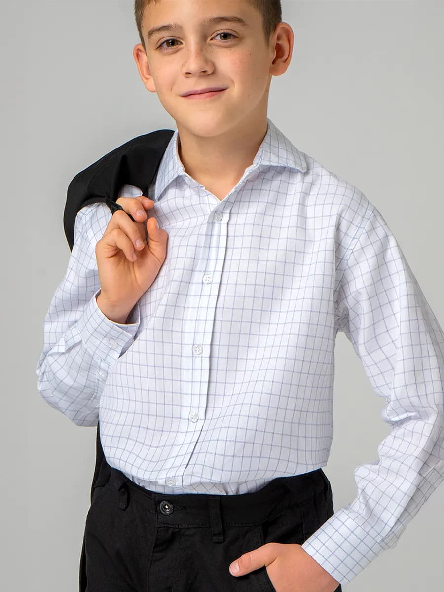 Рубашка в клетку школьная с длинным рукавом