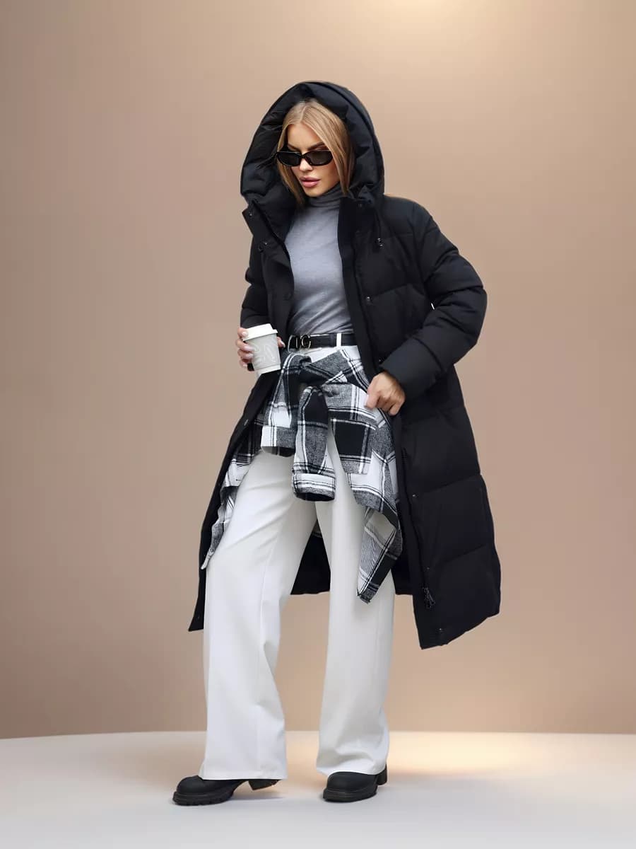 Пуховик зимний длинный с капюшоном