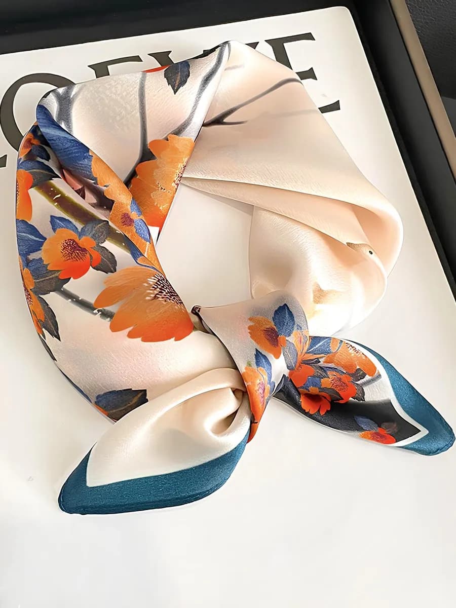 Платок шелковый на голову и шею осенний