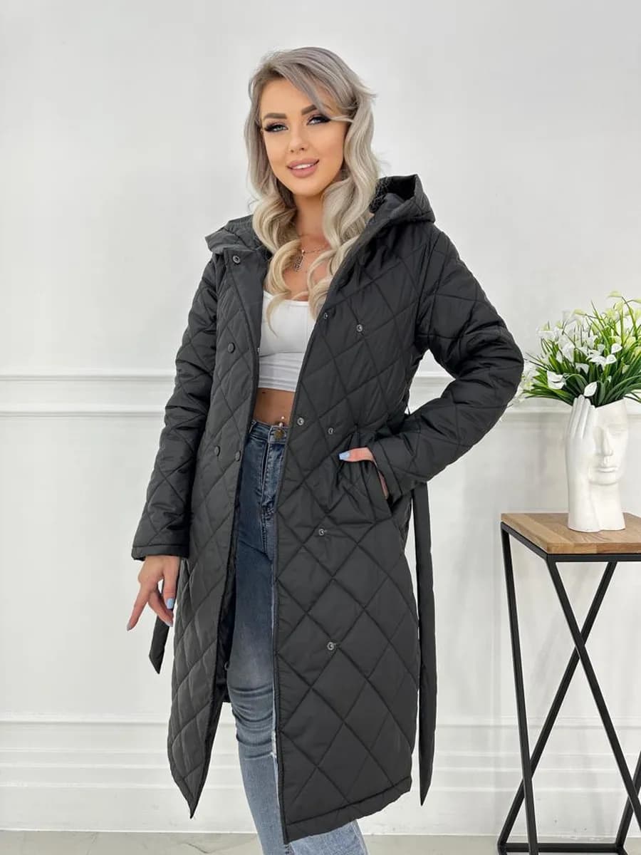 Пальто стеганое с поясом