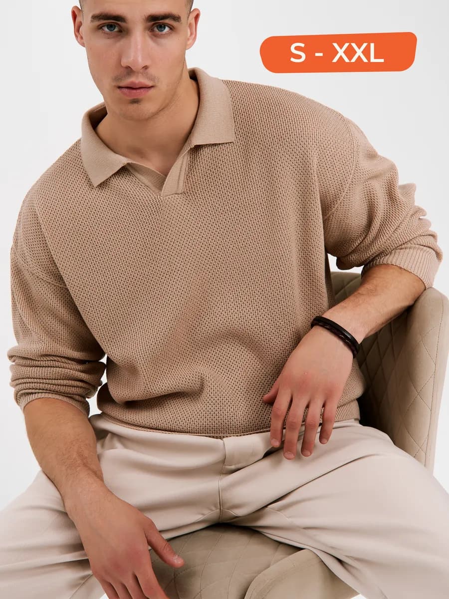 Однотонный джемпер поло теплый