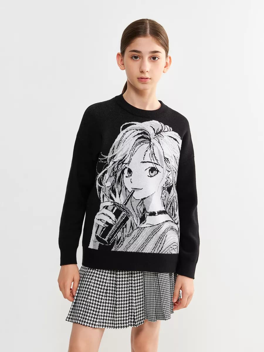 Джемпер вязаный осенний принт аниме