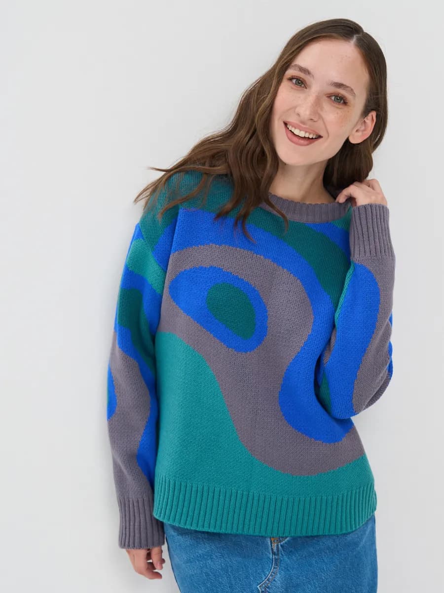 Джемпер теплый вязаный трикотажный - фото 1