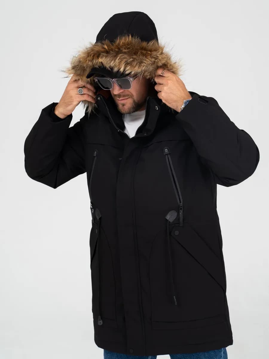 Куртка зимняя парка аляска с капюшоном удлиненная -30