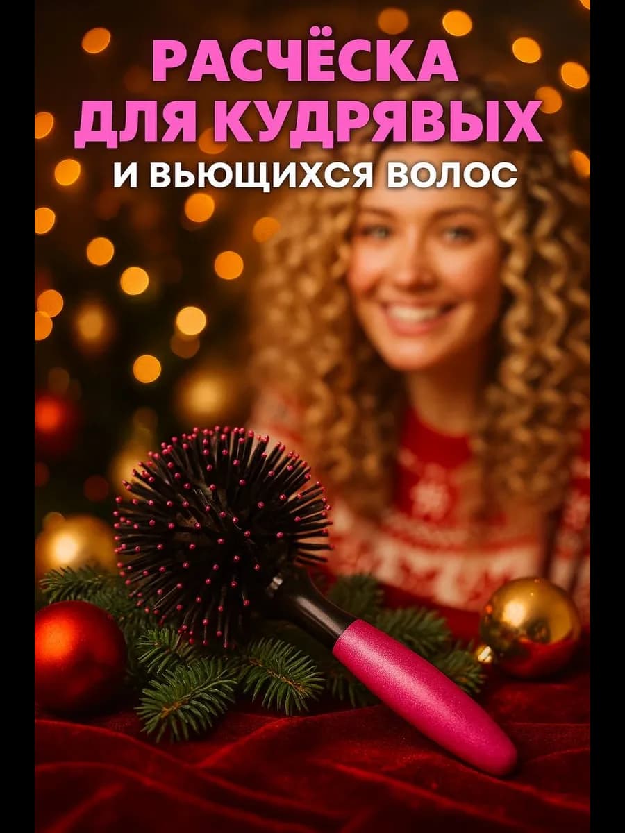 Расческа 3D круглая для укладки кудрявых волос - фото 1