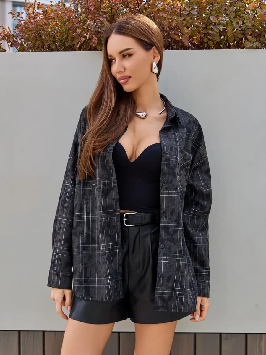 Рубашка варенка оверсайз в клетку осенняя