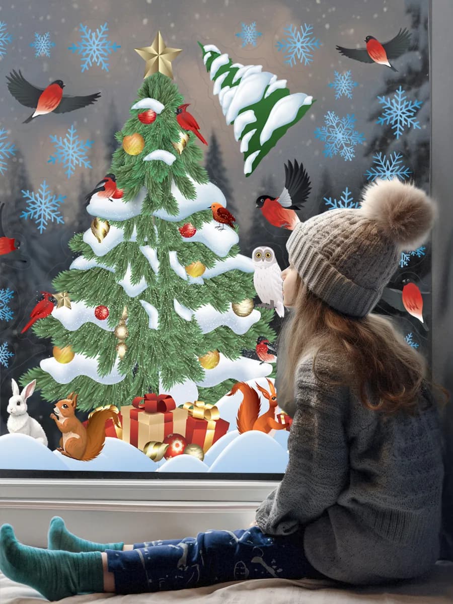 Наклейки новогодние на окна двусторонние 2026