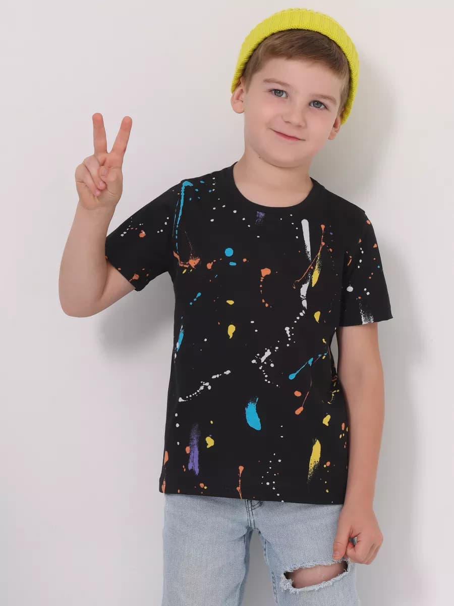 Футболка черная с принтом хлопок 100% - фото 1