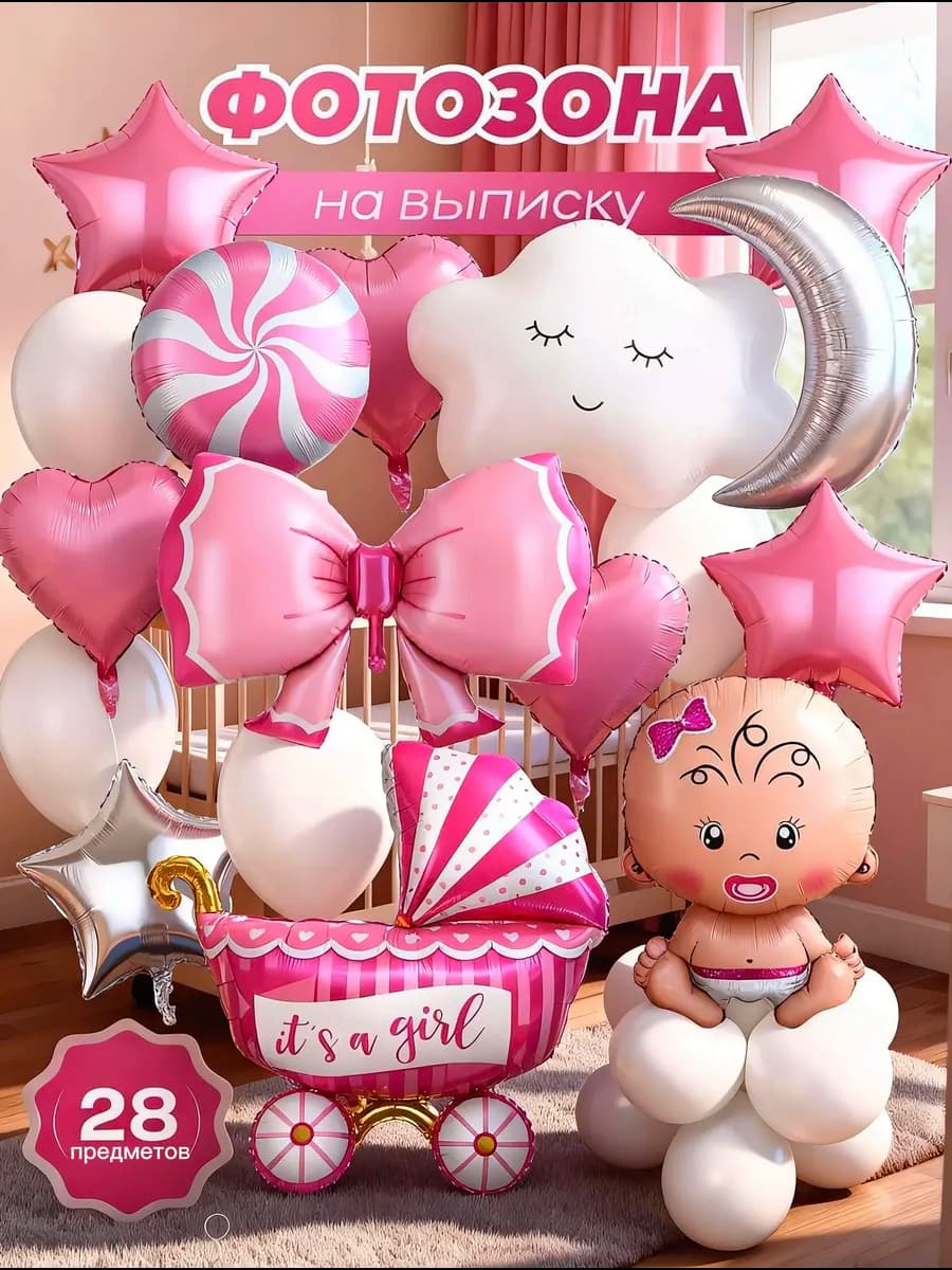 Воздушные шары на выписку новорожденного