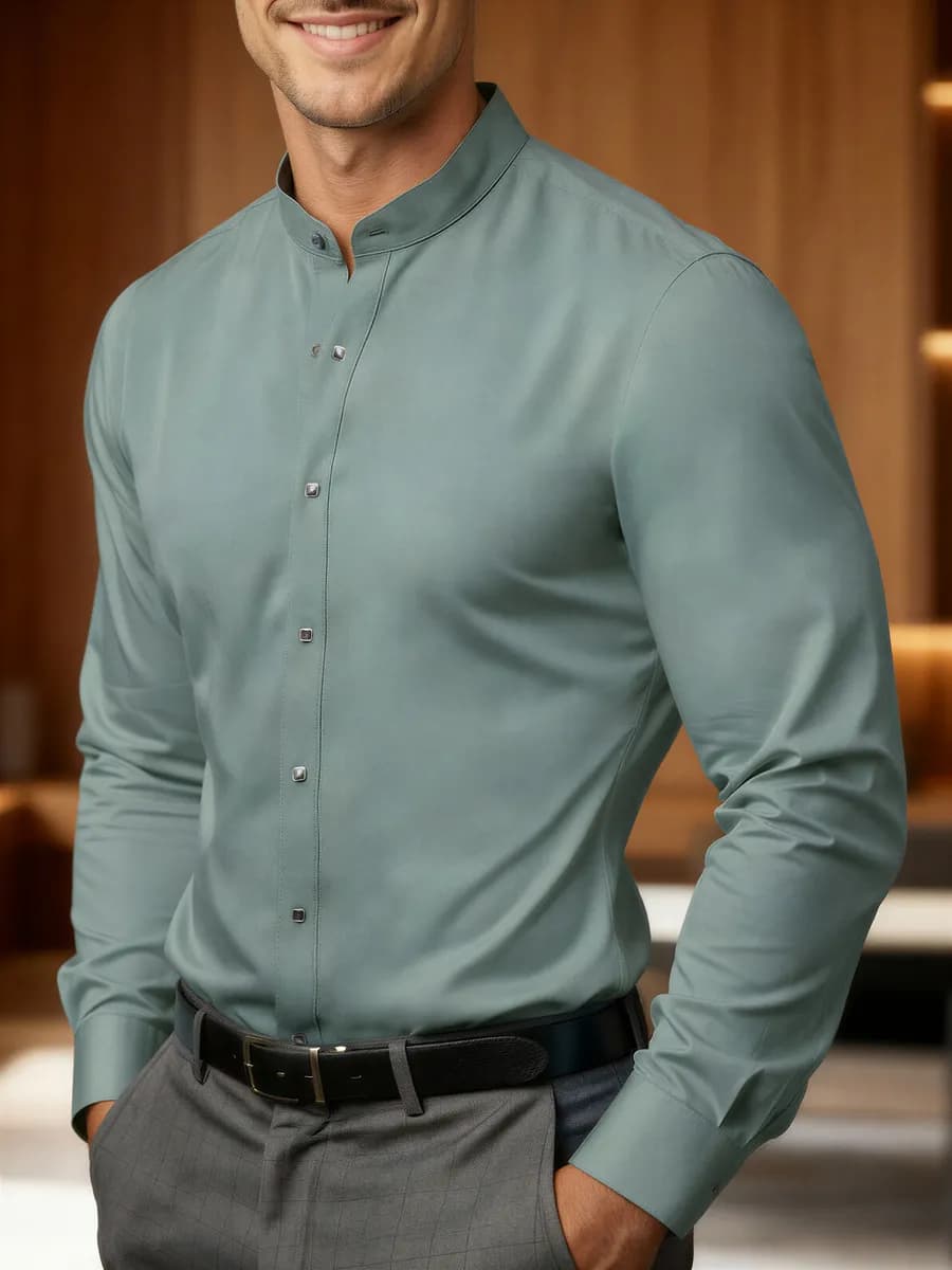 Рубашка классическая приталенная с воротником стойкой