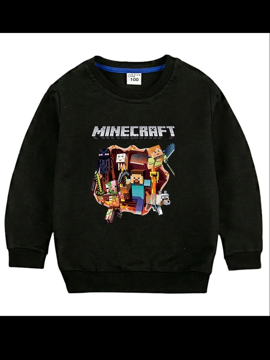 Свитшот детский хлопковый черный с принтом Minecraft