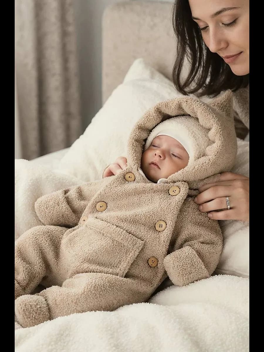 Зимний комбинезон для новорожденных плюшевый