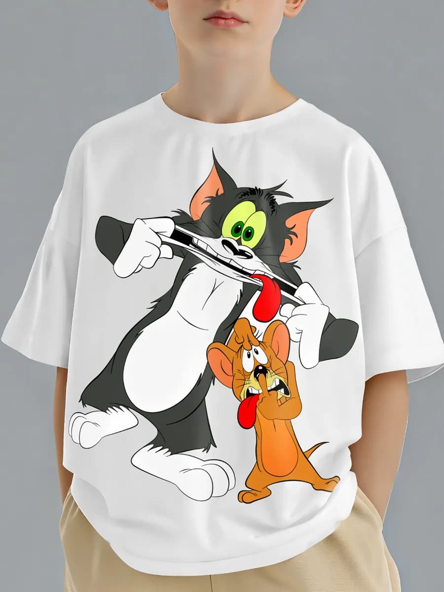 Футболка повседневная хлопок с принтом Том и Джерри